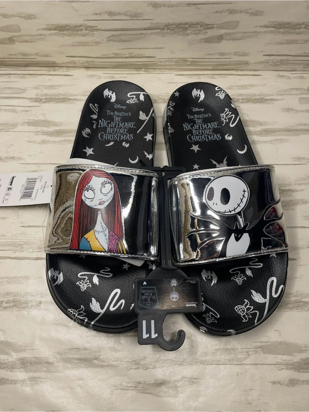 The Nightmare Before Christmas Jack & Sally Black Slide Sandals size 11
